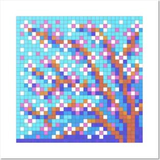 Lofi Spring Tree with Pink Blossoms Pixel Painting Posters and Art